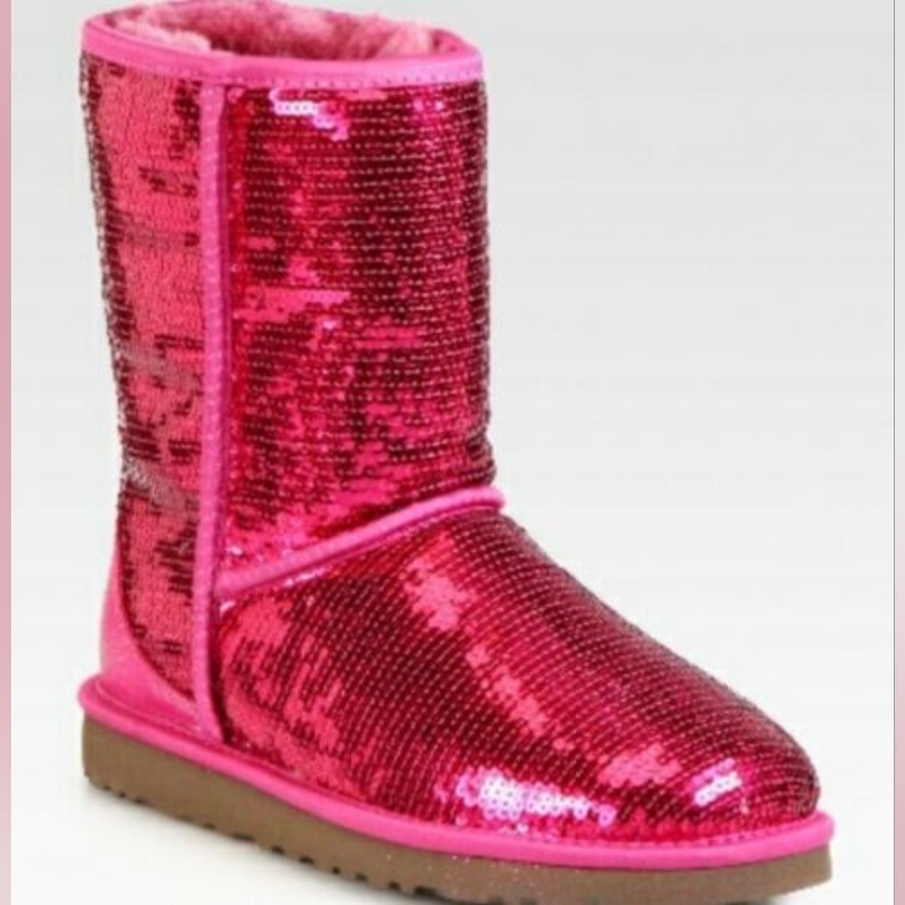FINAL PRICE UGG Barbie Pink Sequin Classic Short Boots 5 Glam